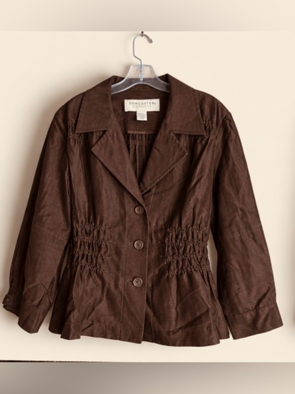 Doncaster Signature Size 18 Chocolate Brown Linen Silk Ruched Blazer Jacket